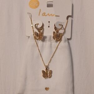 Gold Butterfly Jewelry Set With Satchel